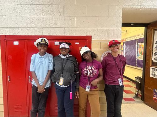  Students wearing funny hats